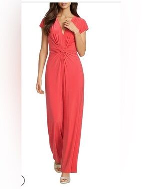 Vince Camuto Women's Plunge V-Neck Cap Sleeve Jumpsuit, Coral
